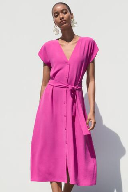 ZARA СТРУЯЩЕЕСЯ ПЛАТЬЕ С ПОЯСОМ, ЦВЕТ ФУКСИИ