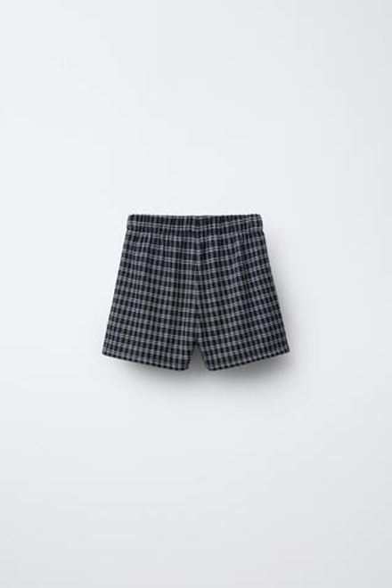 ZARA ЮБКА-ШОРТЫ В КЛЕТКУ СО СКЛАДКАМИ, МОРСКОЙ СИНИЙ