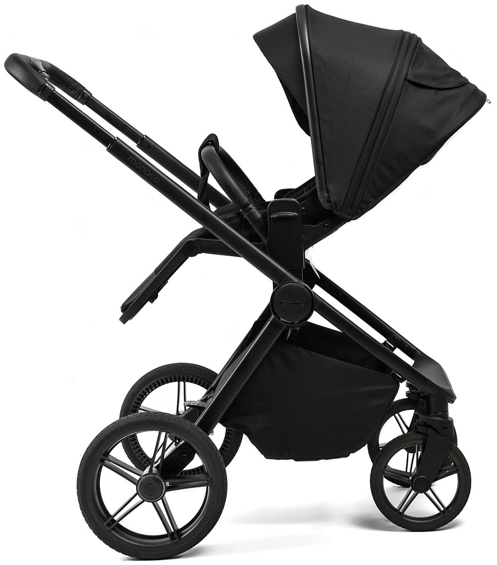Детская коляска Peppy Monaco 3 в 1 с автокреслом Rise Milk Black (черный), рама черная матовая