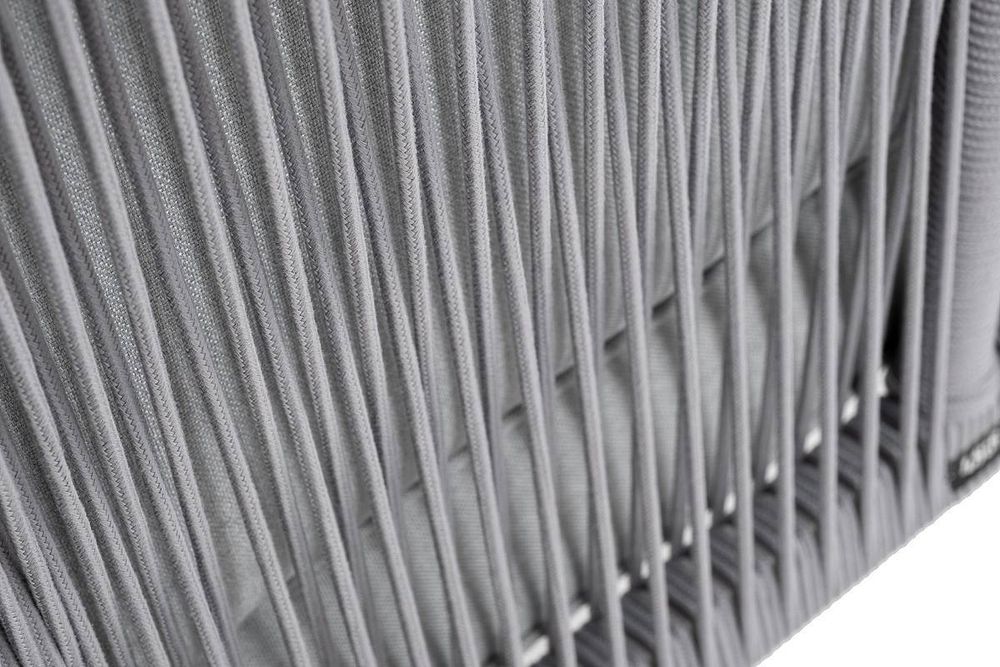 "Канны" угловой модуль плетеный из роупа, каркас алюминий белый шагрень, роуп светло-серый круглый, ткань светло-серая