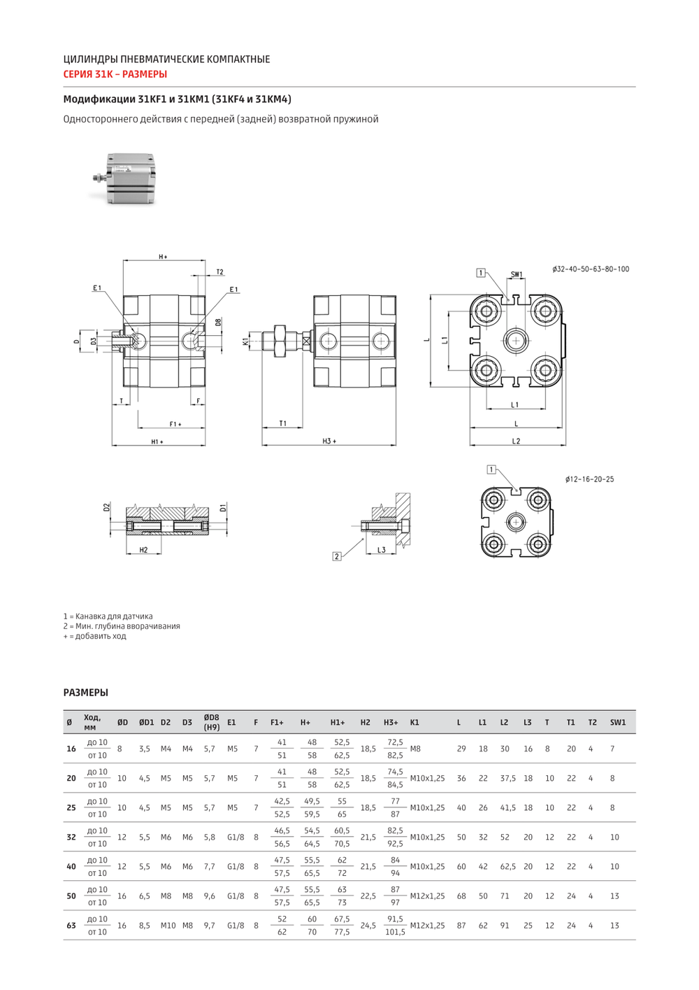 Цилиндры пневматические компактные серия 31K Камоцци Пневматика