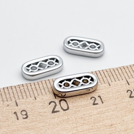 Коннектор-разделитель на 2 нити, цвет серебро (родий), размер 12*6 мм, цена за 1 шт