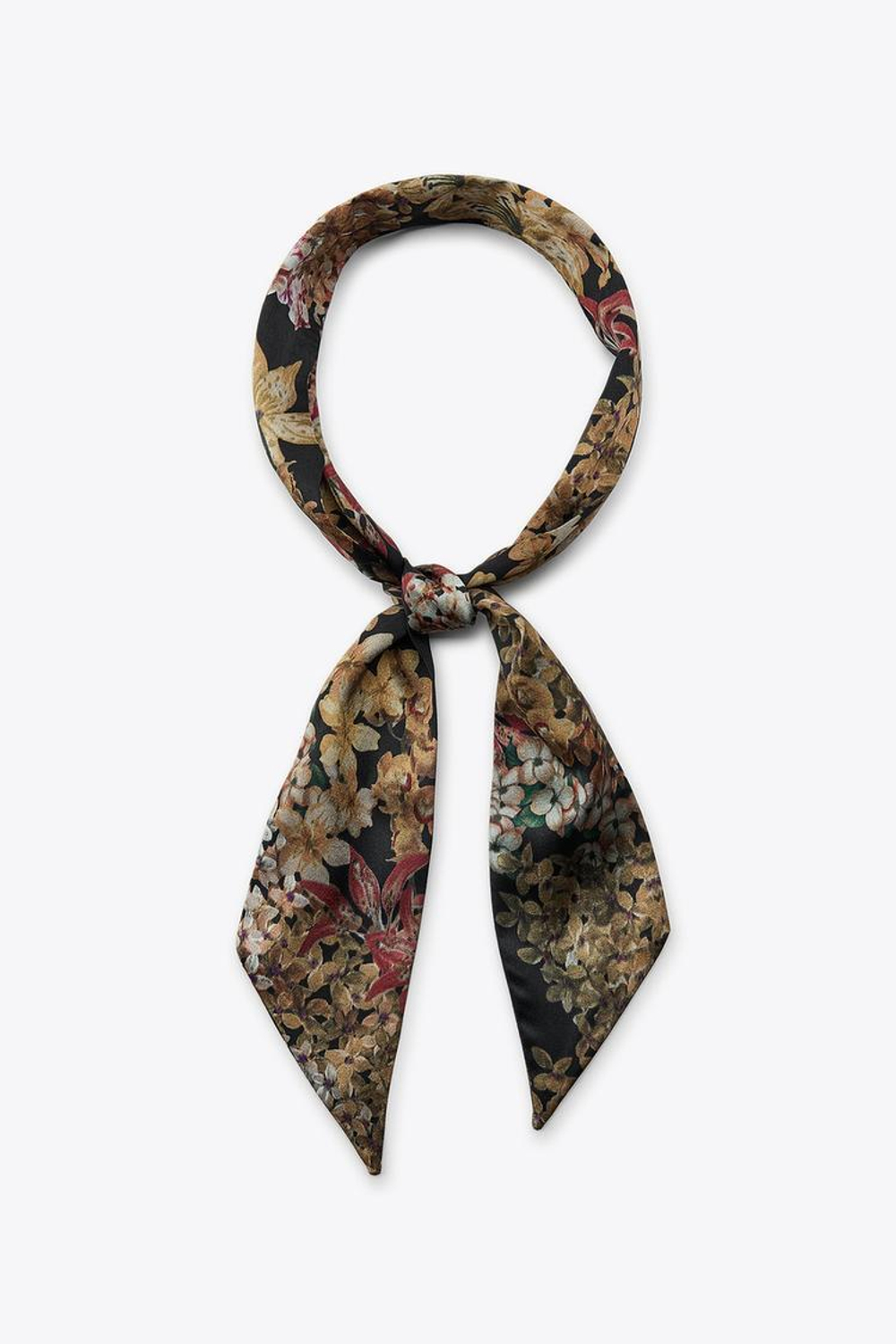 ZARA ПЛАТОК-ГЛУСТОК С ЦВЕТОЧНЫМ ПРИНТОМ, КОРИЧНЕВЫЙ