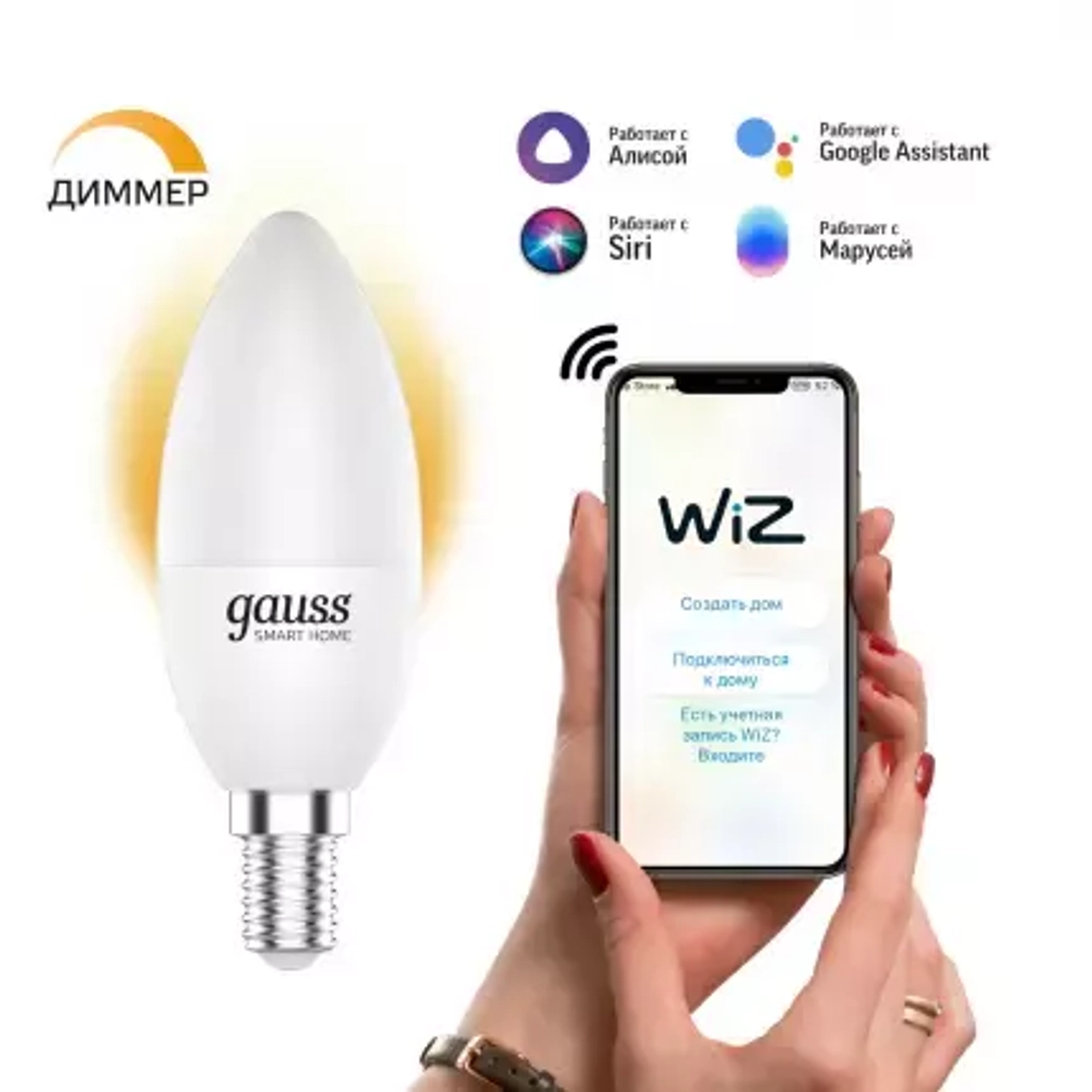 Лампа Gauss Smart Home С37 5W 470lm 2700К Е14 диммируемая LED 1100112