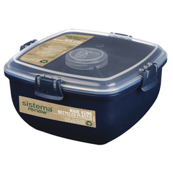 Контейнер д салата с разделителями и приборами 1.1л Sistema Renew синий