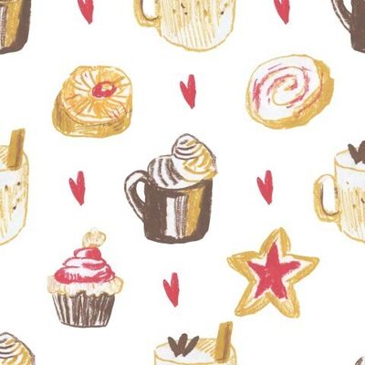 Бесшовный паттерн с рождественской едой восковыми мелками