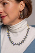 Серьги "Деора" серо-голубой чешский хрусталь, оттенок золото