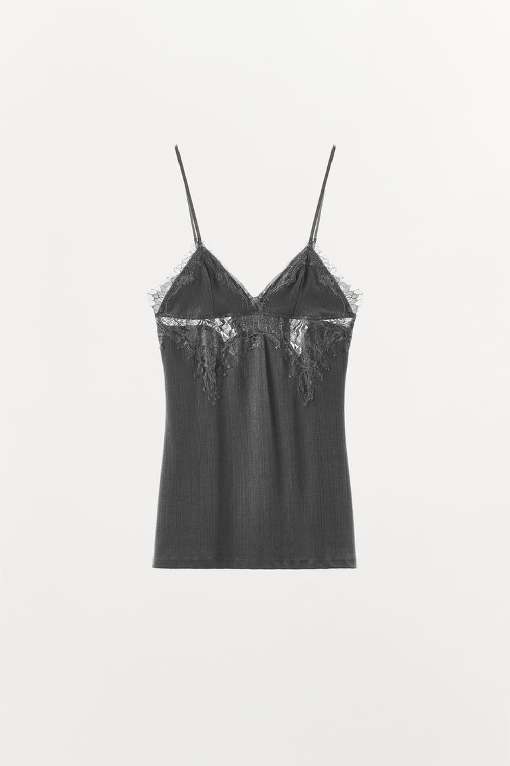 ZARA ТОП КРУПНОЙ ВЯЗКИ С КРУЖЕВОМ, ТЕМНО-СЕРЫЙ