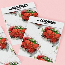 Ткань бифлекс красные букеты на белом фоне