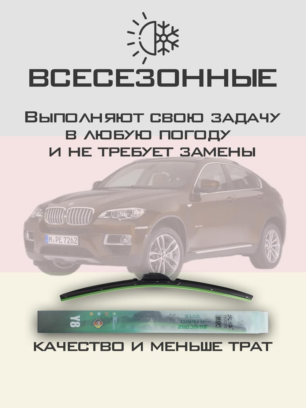 Щетки стеклоочистителя HUOYE Y8 600/500 мм на BMW X6 | Push button