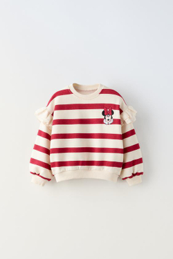 ZARA ТОЛСТОВКА В ПОЛОСКУ С ПРИНТОМ MINNIE MOUSE © DISNEY, КРАСНЫЙ