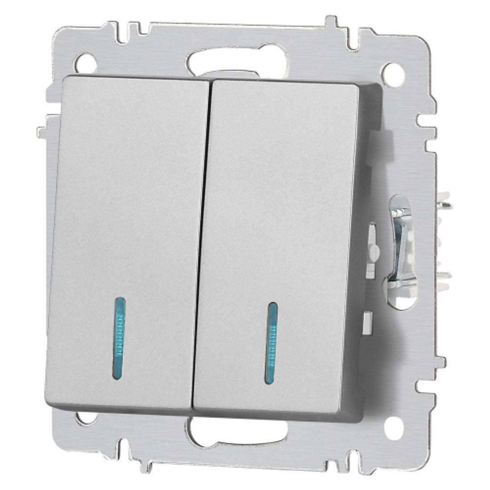 Выключатель Intro Accent 6-105-03 двойной с подсветкой, 10А-250В, IP20, СУ, AL/CU, алюминий | Intro