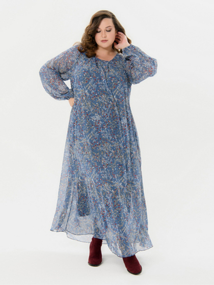 Шифоновое платье Бетти, принт "деним"