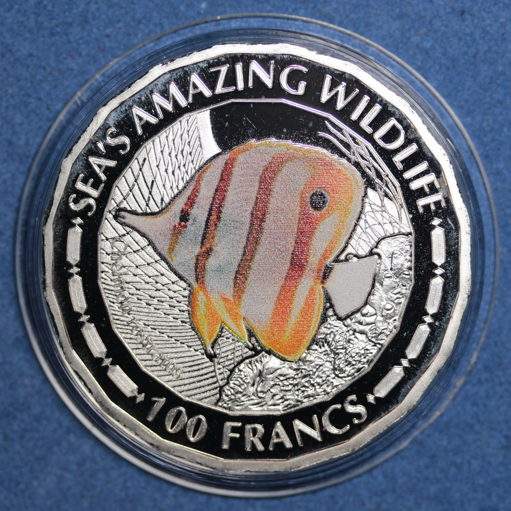 Жетон 100 франков Бурунди 2015 года Длиннорылая рыба-бабочка Фауна Копия монеты посеребрение Копия