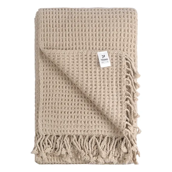 Плед из шерсти бежево-серого цвета из коллекции essential, 130х180 см