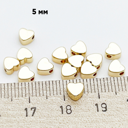 Бусина Сердце, цвет золото, размер 5 мм, цена за 1 шт