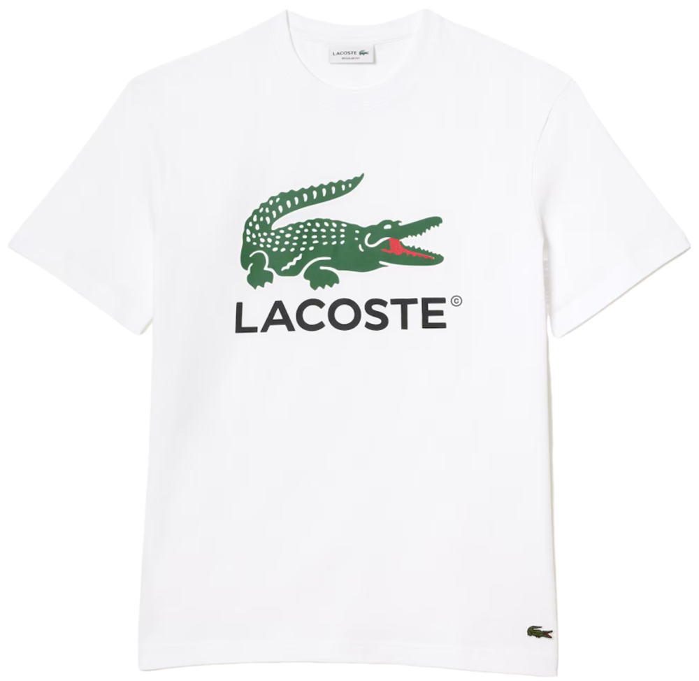 Мужская теннисная футболка Lacoste Cotton Jersey Signature Print T-Shirt - white