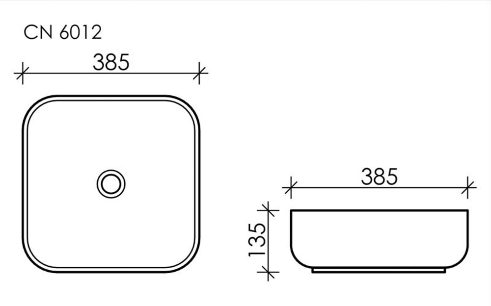 Умывальник чаша накладная квадратная Element 385x385x135мм