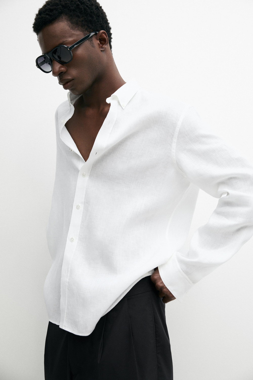 Massimo Dutti Рубашка из 100% льна, стандартного кроя, белый
