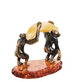 Народные промыслы AM- 487 Фигурка «Обезьяны с бананом» (латунь, янтарь)