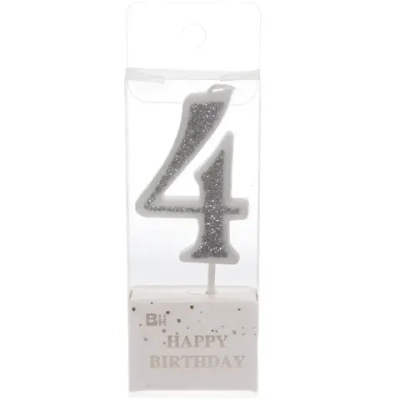 Свеча для торта Цифра Иллюзия «4» 9.5 см, серебро