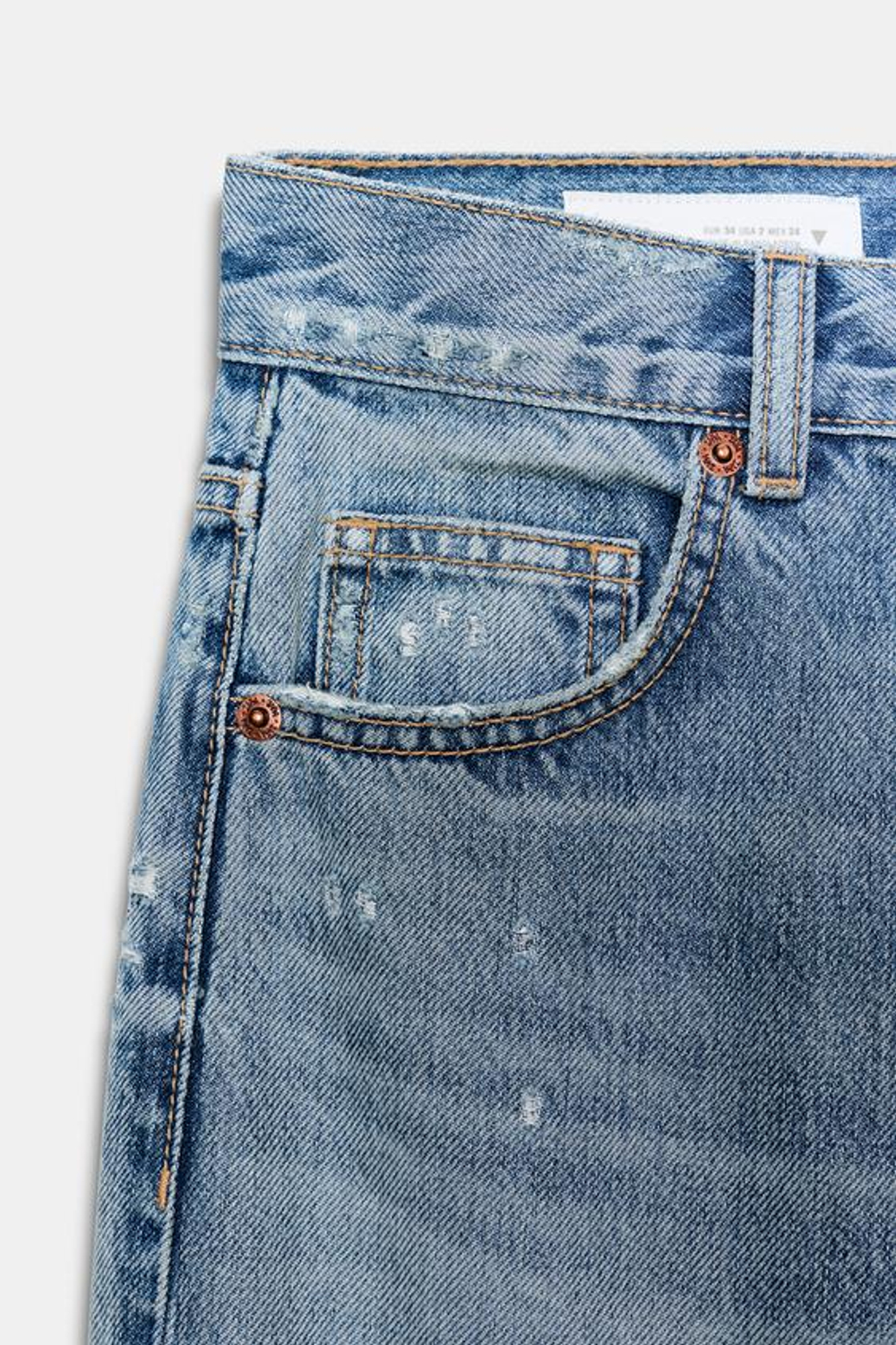 ZARA ДЖИНСЫ TRF WIDE LEG С ВЫСОКОЙ ПОСАДКОЙ И РАЗРЕЗАМИ, СИНИЙ