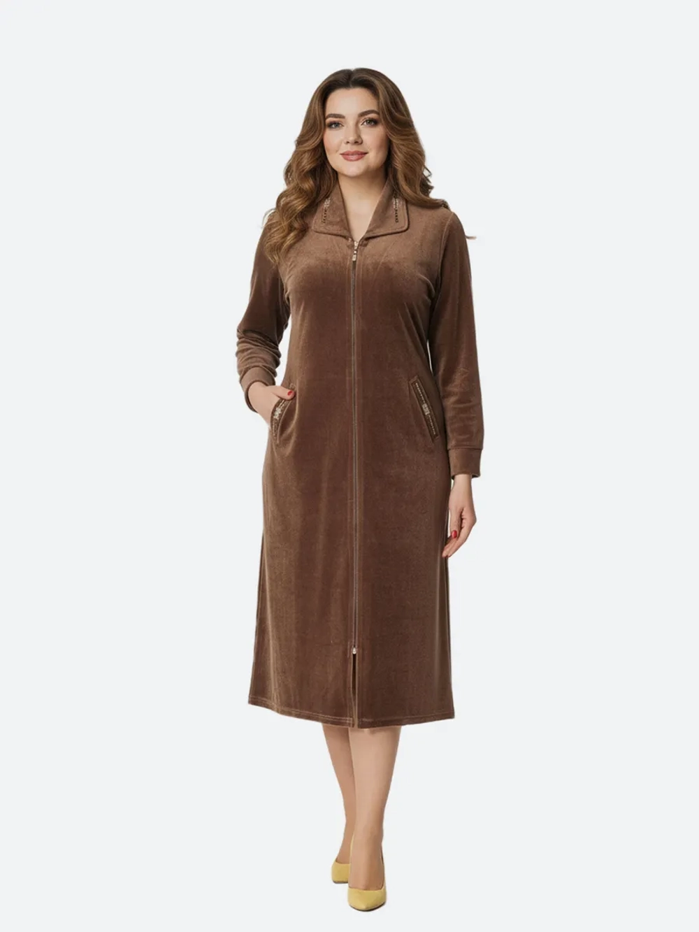 Халат велюровый на молнии большие размеры