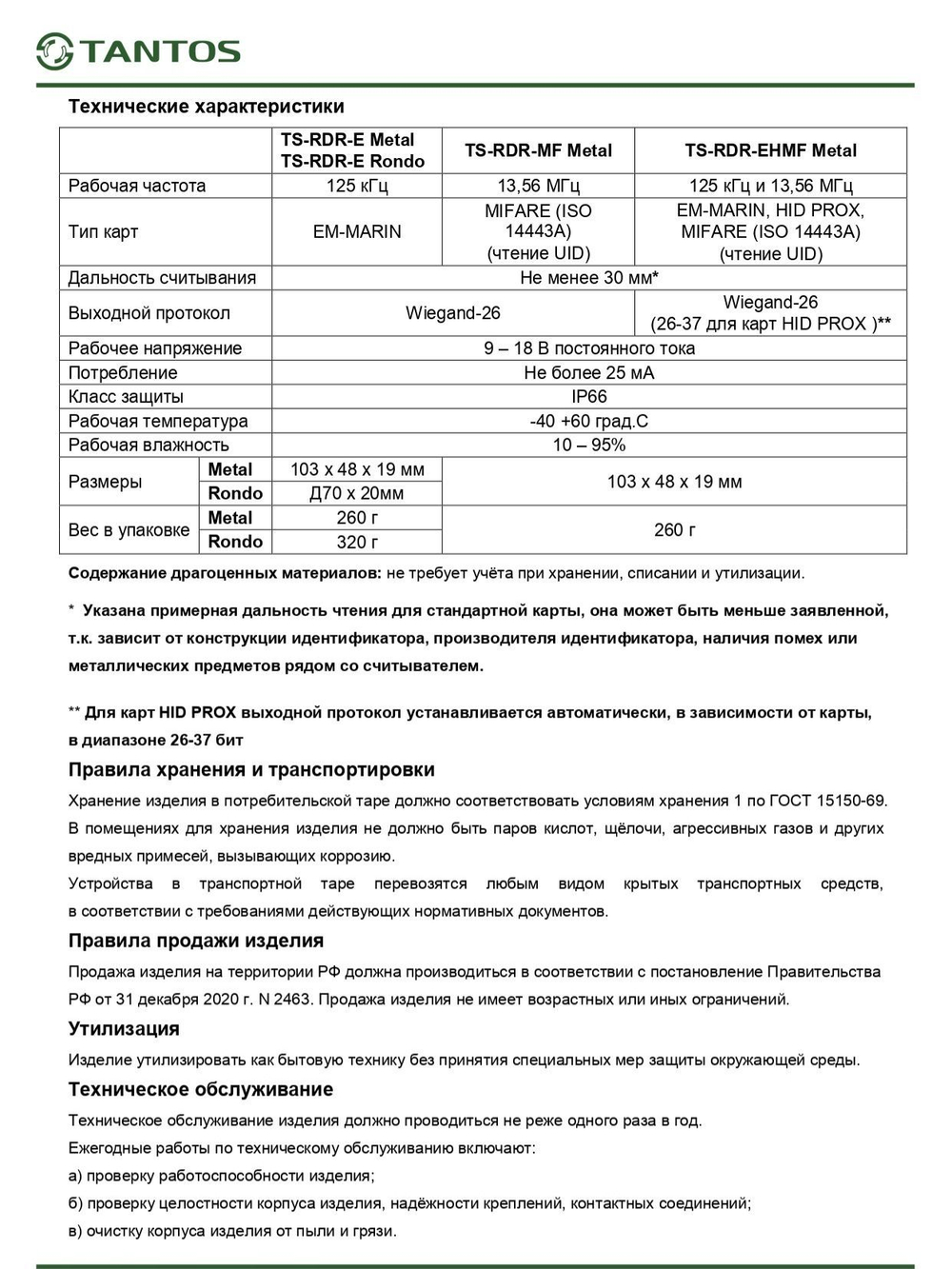 Считыватель TS-RDR-EHMF Metal