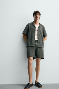 ZARA ШОРТЫ RELAXED FIT ИЗ РЕЛЬЕФНОЙ ТКАНИ, ХАКИ