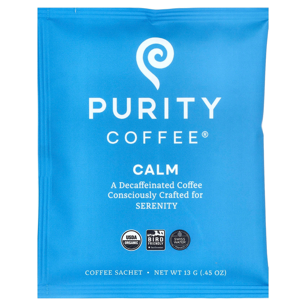 Purity Coffee, Calm, саше, без кофеина, 5 саше по 13 г (0,45 унции)