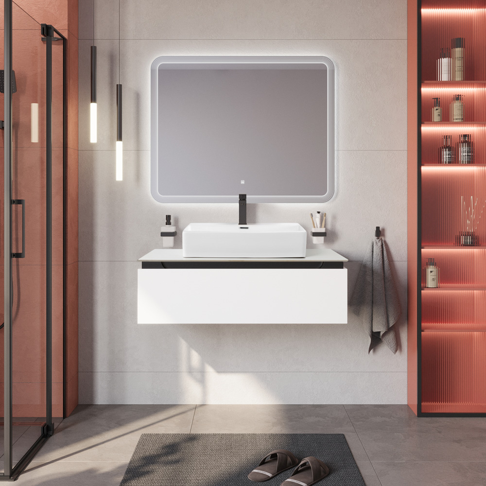 Мебель для ванной со столешницей и накладной раковиной Cezares SLIDER 100 Bianco Opaco SLIDER-1000-1C-SO-BO