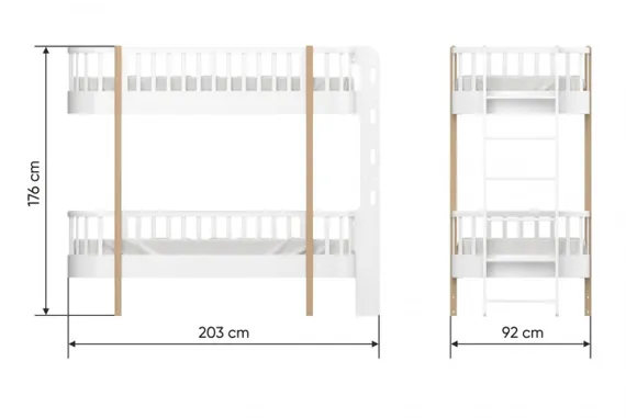 Кровать двухъярусная Ellipse Classic торцевая лестница Молочная
