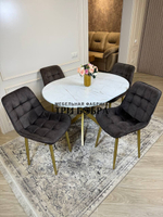 Круглый раздвижной стол "Лофт", белый каспий и стулья "Бостон" коричневый