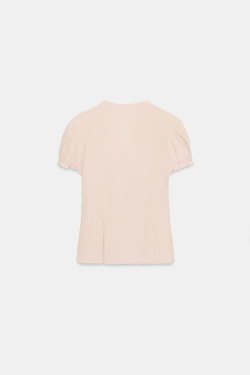 ZARA РУБАШКА ИЗ ПОПЛИНА С ВОЛАНАМИ, ПАСТЕЛЬНО-РОЗОВЫЙ