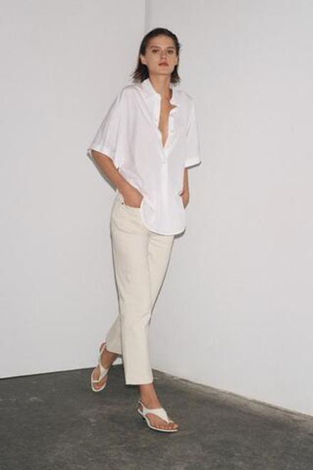 ZARA ДЖИНСЫ BOOTCUT CROPPED С ВЫСОКОЙ ПОСАДКОЙ — ZW COLLECTION, ЭКРЮ