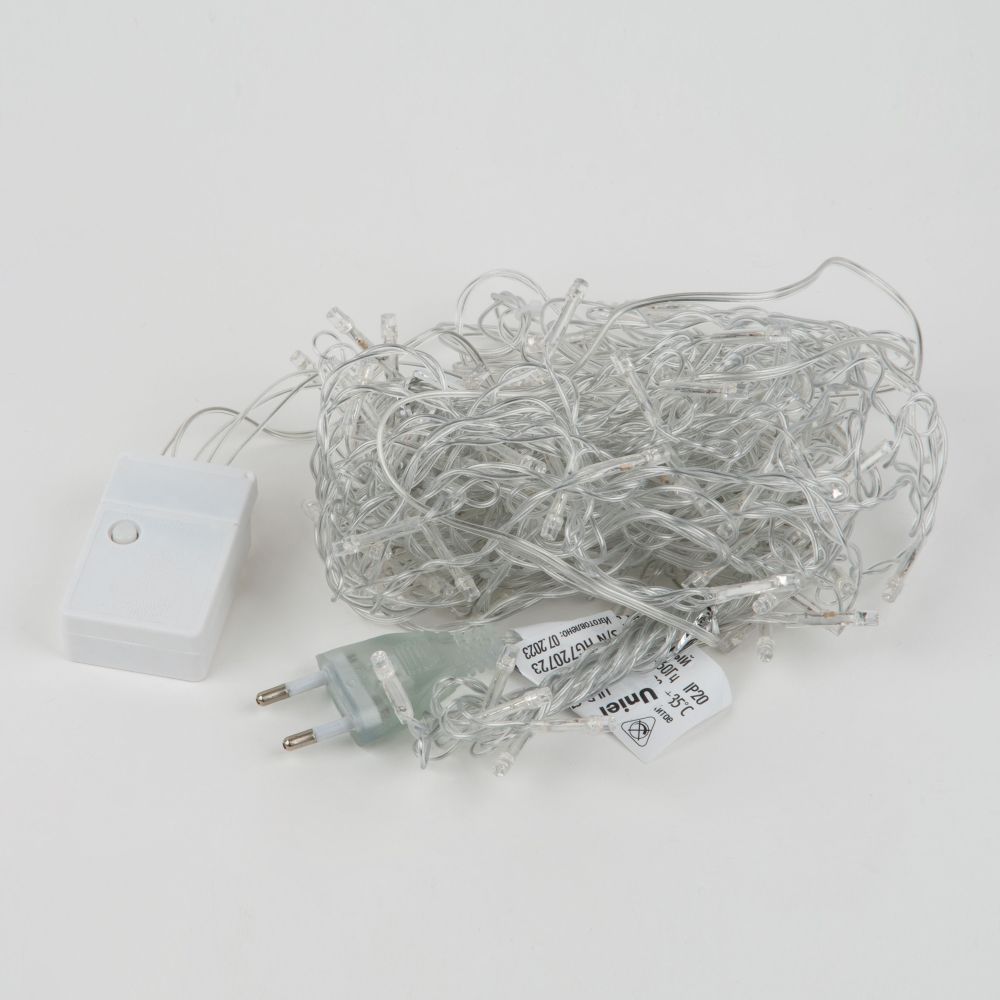 ULD-C1515-100-DTA WARM WHITE IP20 Занавес светодиодный. 1.5х1.5м. 100 светодиодов. Теплый белый свет. Провод прозрачный. TM Uniel