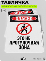 Табличка для частной территории "Опасно, это не прогулочная зона", на дом, для участка, организаций и частных территорий, предупреждающая, 40х30 см, Silver Plane x Айдентика Технолоджи