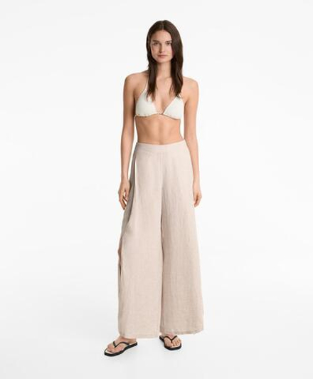 Oysho Брюки из 100%-го льна, песочный с меланжевым эффектом
