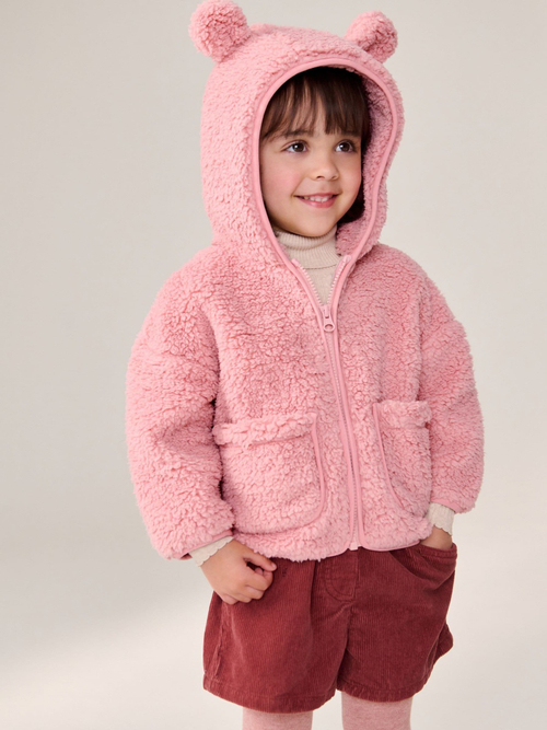 Куртка флисовая с капюшоном на молнии для девочки Next 378-049, Розовый