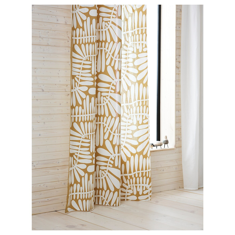 IKEA MAJSMOTT  (ИКЕА МАЙСМОТТ)  -  Штора, 2 шт, на ленте/бежевый/белый, 145x300 см