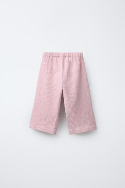ZARA БРЮКИ-КЮЛОТЫ ИЗ РЕЛЬЕФНОЙ ТКАНИ С БАНТАМИ, РОЗОВЫЙ