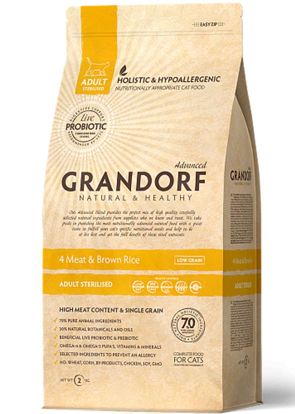 Grandorf Sterilised Holistic Probiotic 4 вида мяса 2кг.