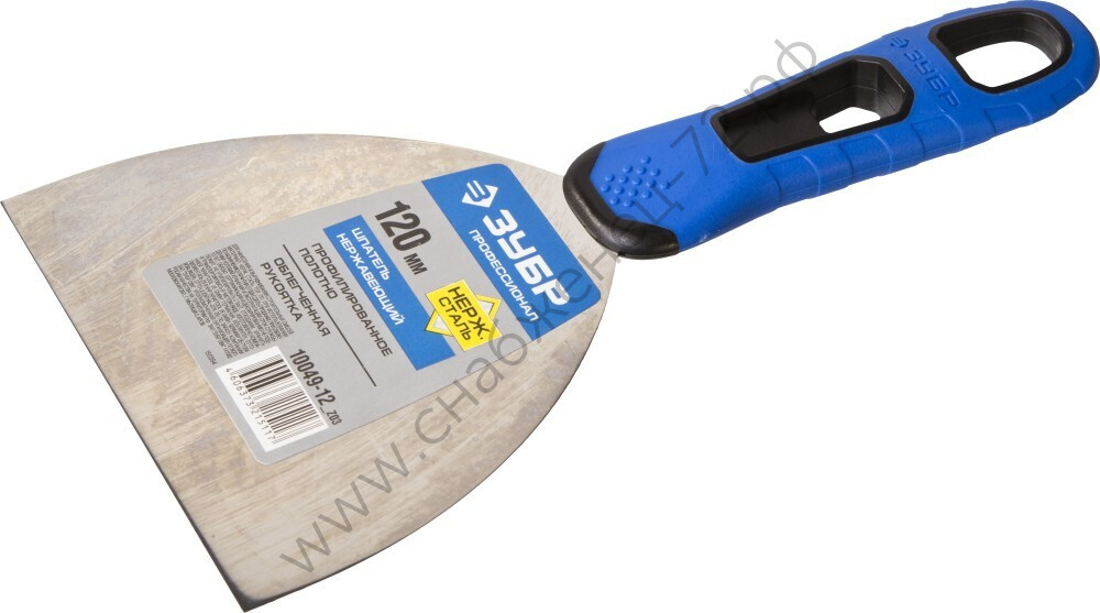 ЗУБР 120 мм х-образное профилированное полотно облегченная двухкомпонентная ручка, Нержавеющий шпатель, ПРОФЕССИОНАЛ (10049-12)