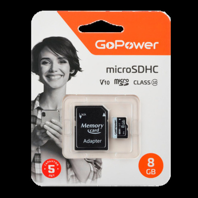 Карта памяти microSD GoPower 8GB Class с/а