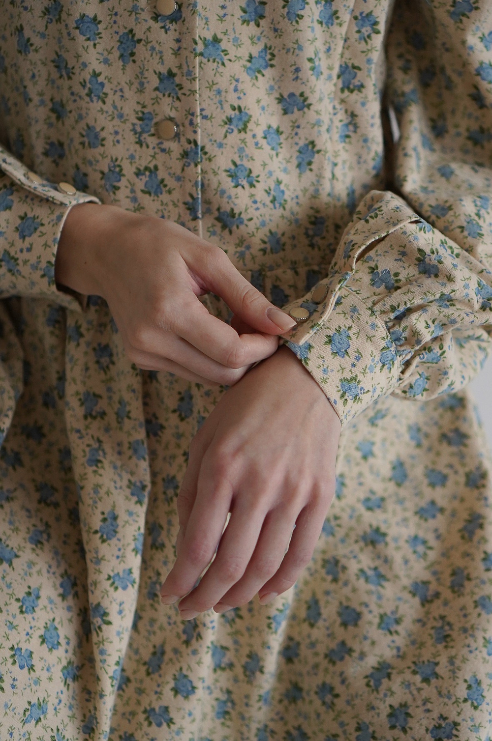 Платье Ева из фланели, Кремовый с голубыми цветами