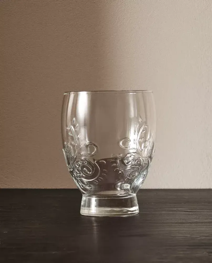 ZARA HOME СТАКАН ИЗ СТЕКЛА С РЕЛЬЕФНЫМ ЦВЕТОЧНЫМ УЗОРОМ, ПРОЗРАЧНЫЙ