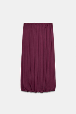 ZARA ЮБКА МИДИ С ОБЪЕМНЫМ ПОДОЛОМ, БОРДОВЫЙ