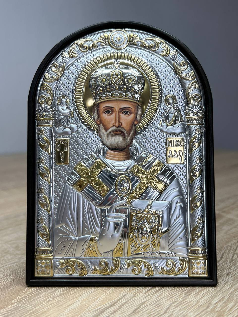 Николай Чудотворец, икона арочная, пластик 96х138