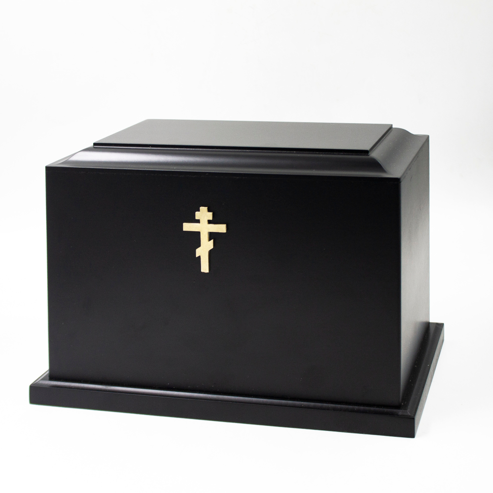 Урна для праха "Реквием L" черная с декором Крест