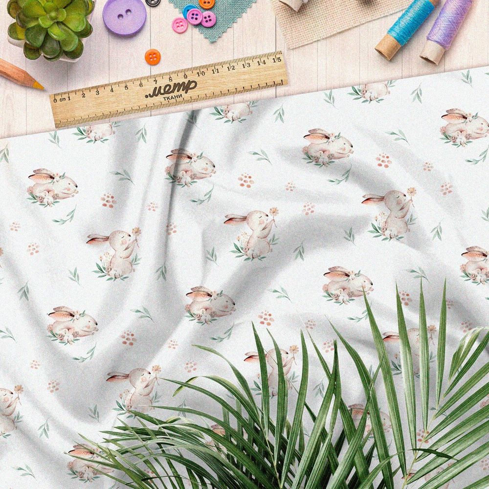 Ткань оксфорд 600 зайки милые на траве